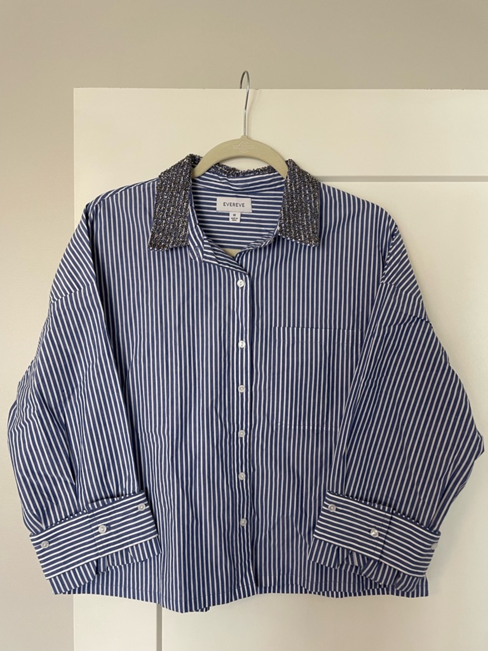 Evereve Striped Button-Down with Sparkle Collar